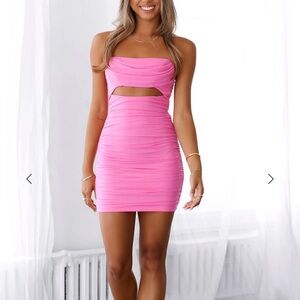 Hello Molly Vibrant Pink Cutout Mini Dress